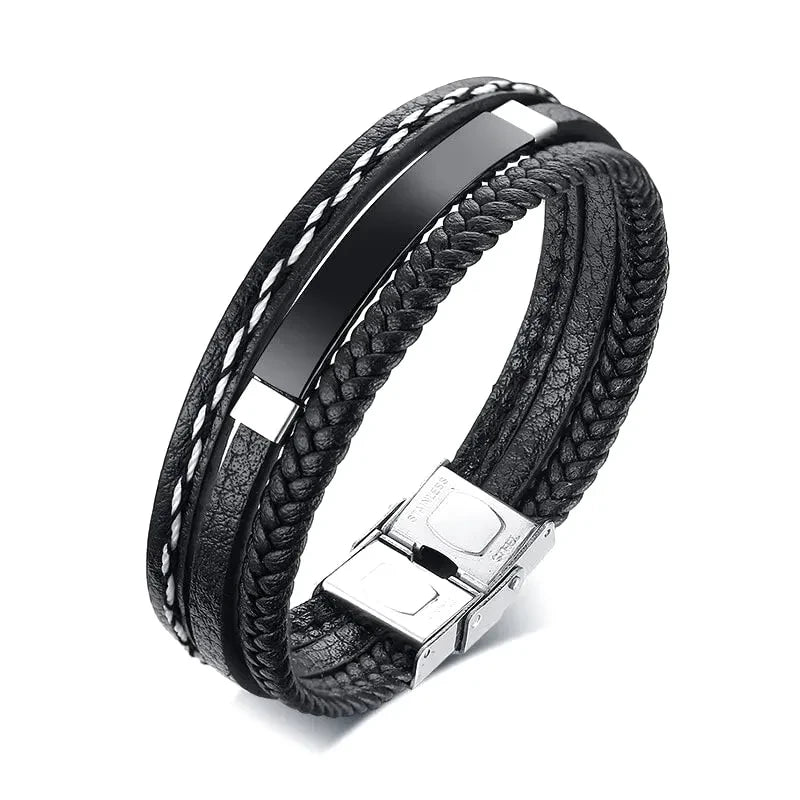 Personalisiertes Armband für Herren Leder Edelstahl
