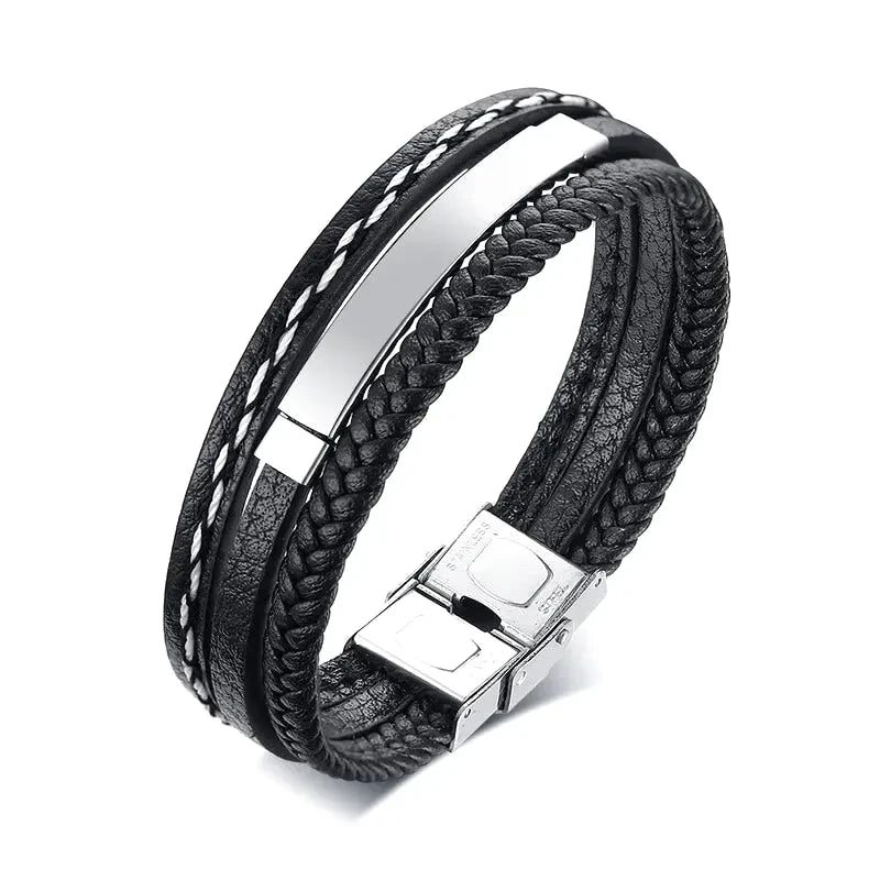 Personalisiertes Armband für Herren Leder Edelstahl
