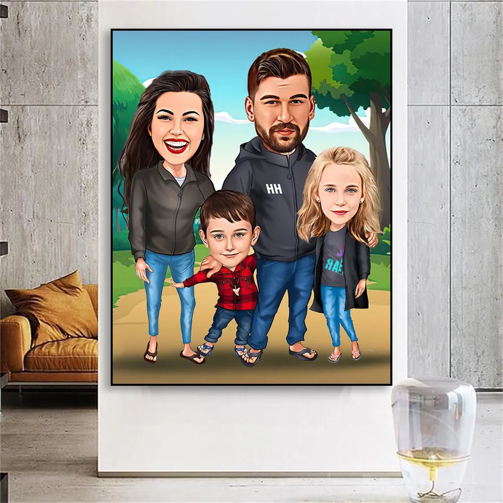 Personalisiertes Familienposter Karikatur in der Natur