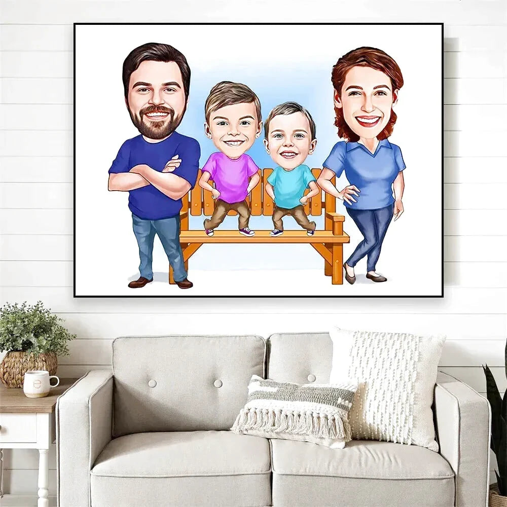 Personalisiertes Familienposter Karikatur